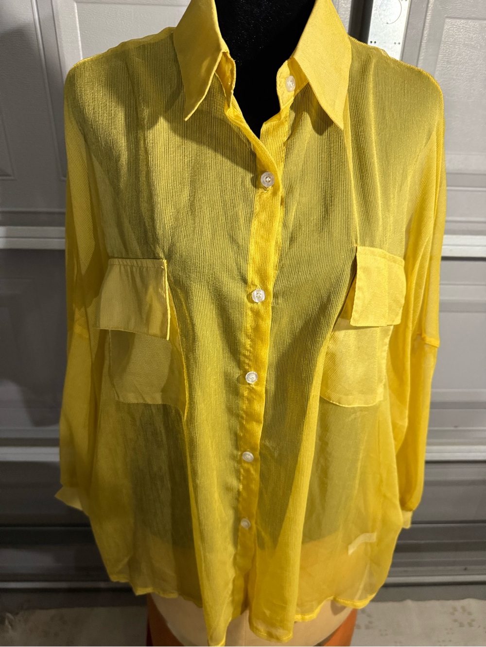 Yellow Sheer Button-Down Shirt